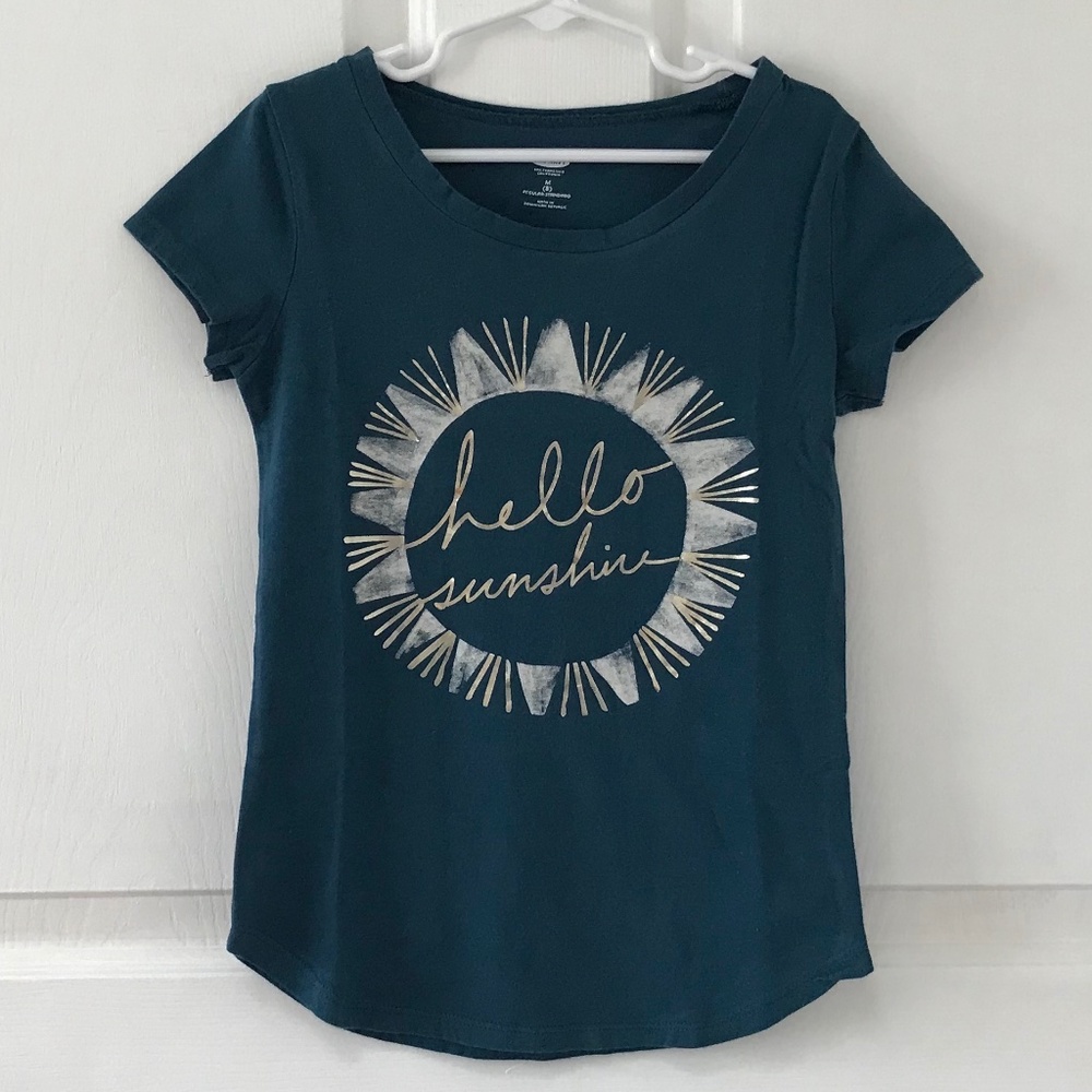 Old Navy green blue gold Tee Girls Size 8 (Medium) (Big Kids) Hello Sunshine